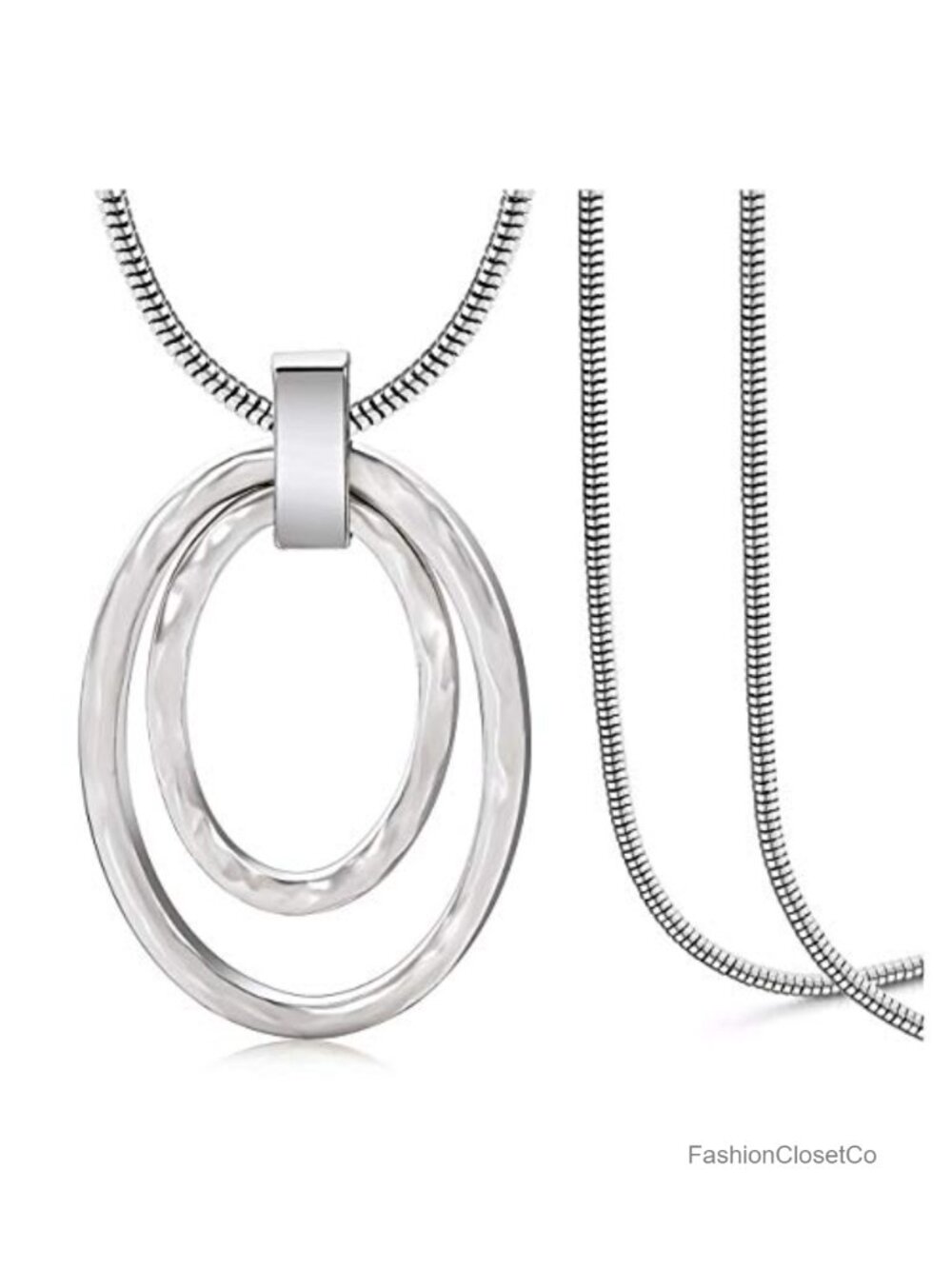 Long Snake Chain Sweater Necklace Double Circle Pendant Nickel Free Alloy